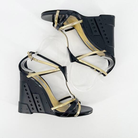 Prada Fall 2014 Runway Black Gold Industrial Metal Wedge Sandal size IT 38.5 - Picture 3 of 15